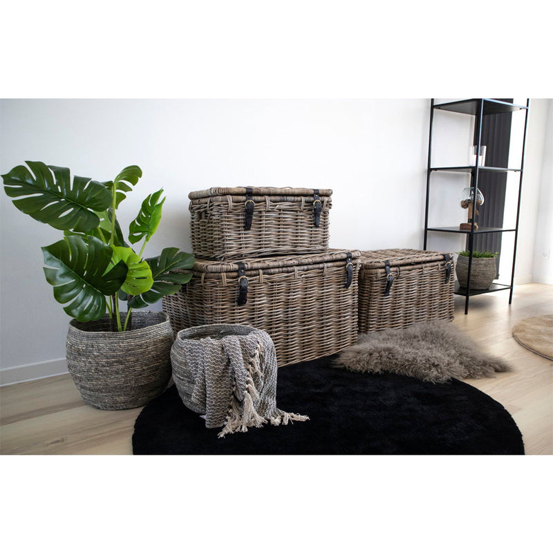 Dimensions Depok Storage Trunks – Natural Kubu Rattan & Leather – Set of 3