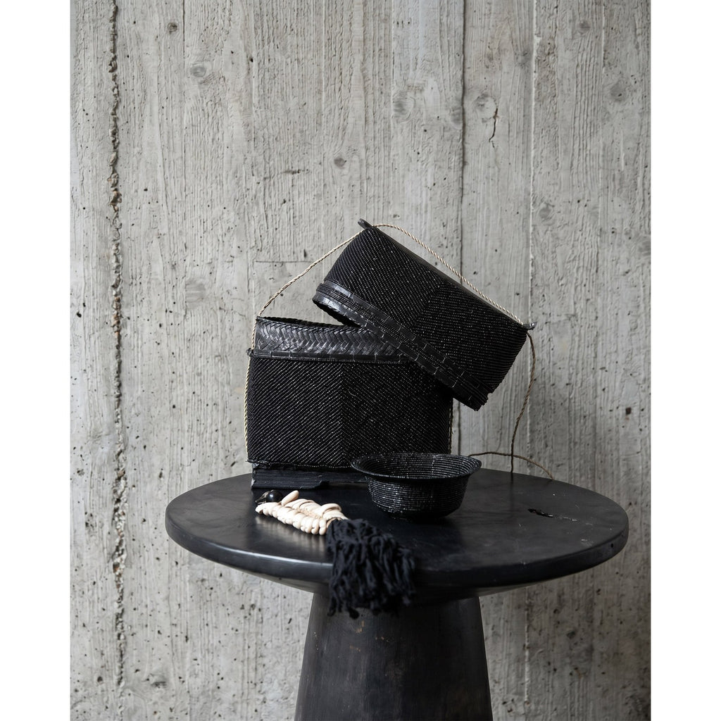 Coffret en perles de rocaille noires et bambou 25 cm, vue 3