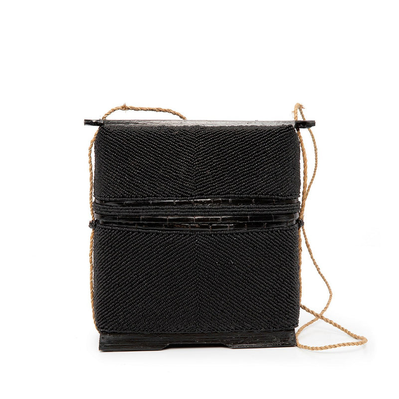Dimensions Coffret en perles de rocaille noires et bambou 25 cm
