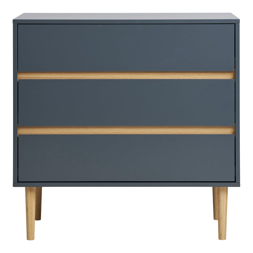 Commode Bisley gris anthracite 3 tiroirs poignées bois pin naturel vue de face 80 cm