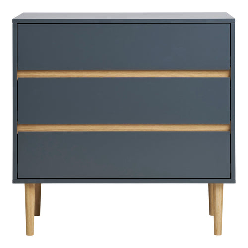 Commode Bisley gris anthracite 3 tiroirs poignées bois pin naturel vue de face 80 cm