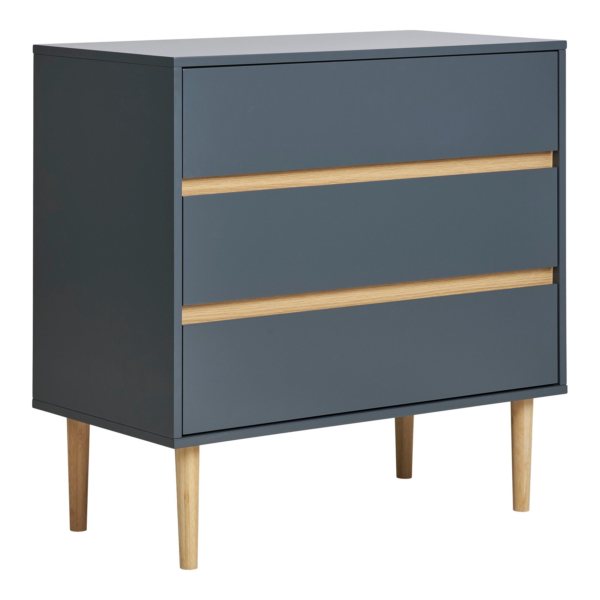 Commode Bisley gris foncé MDF laqué pieds pin fuselés vue trois quarts