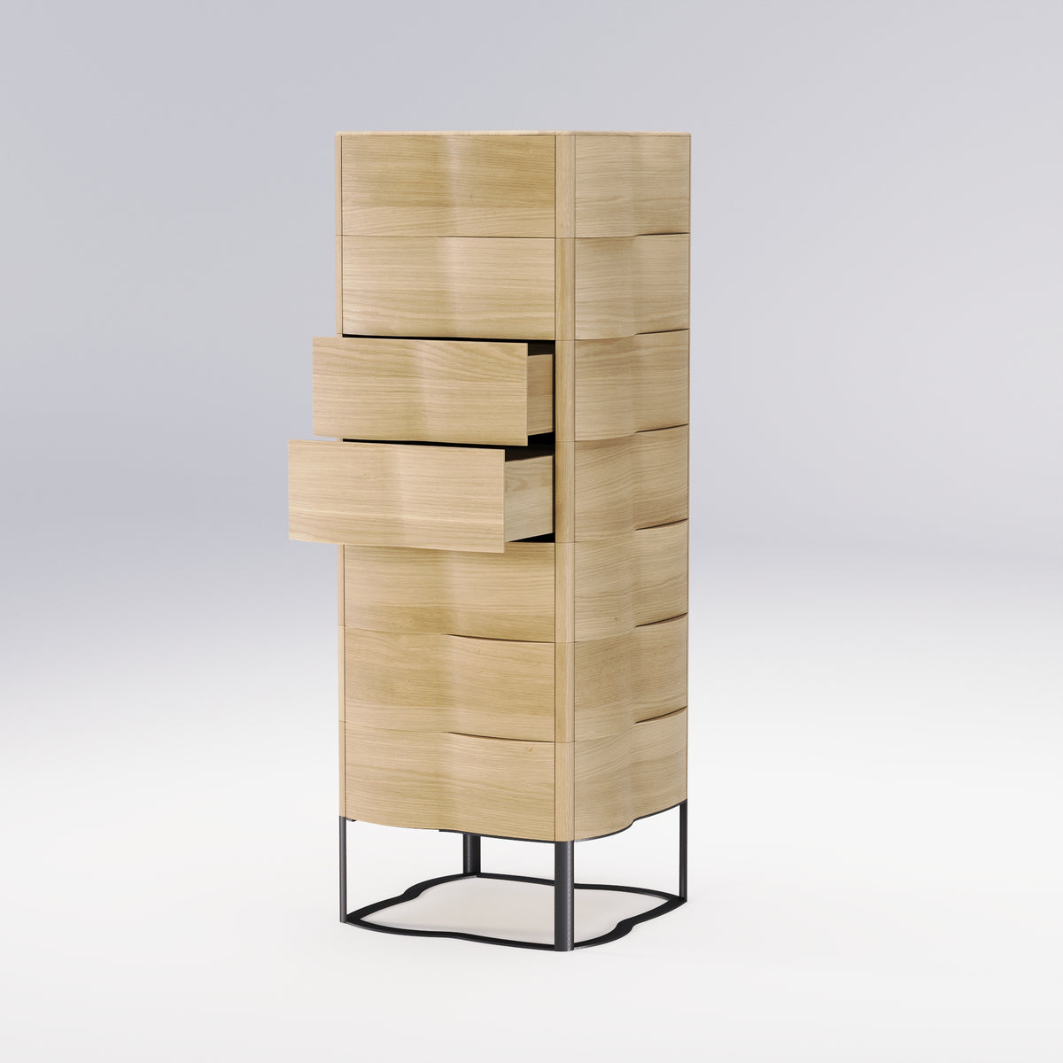 Commode Touch en chêne avec deux tiroirs sortis
