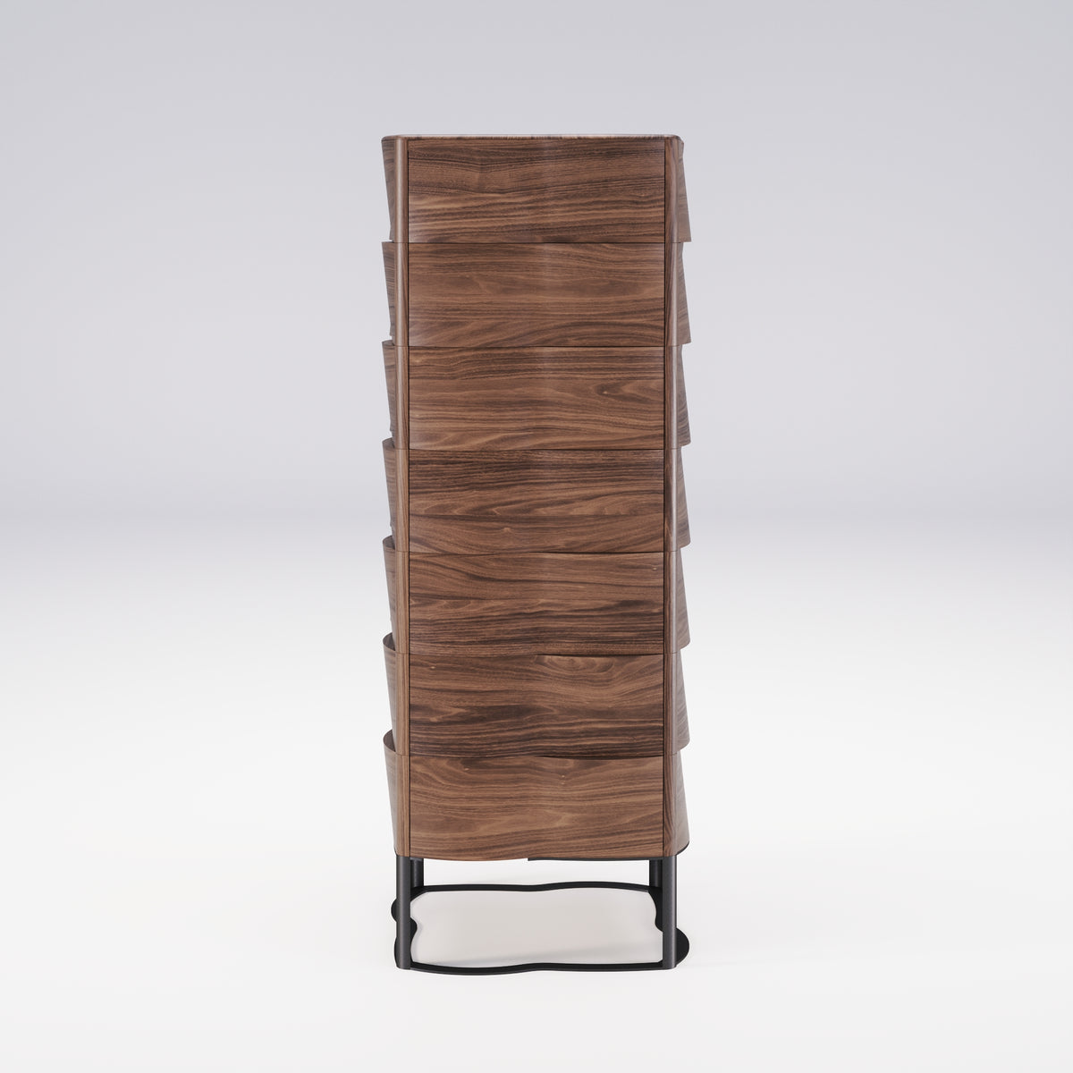 Commode Touch en noyer vue de face avec ses sept tiroirs