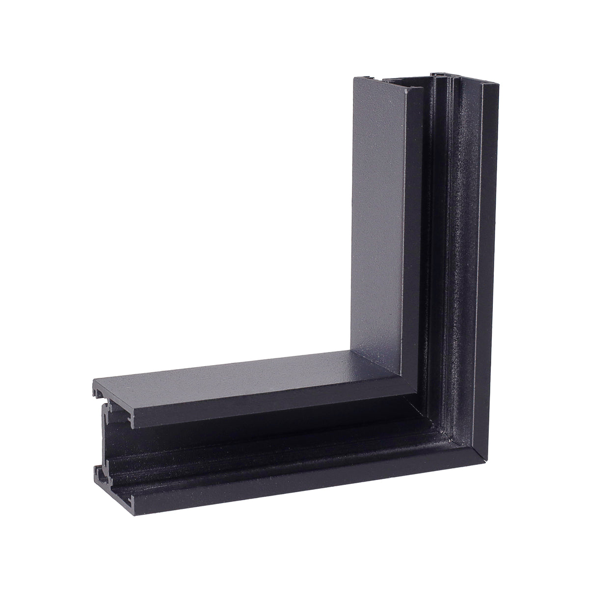 Connecteur d'angle à 90° Magnetic profil bas Métal noir vu de trois quarts profil en équerre