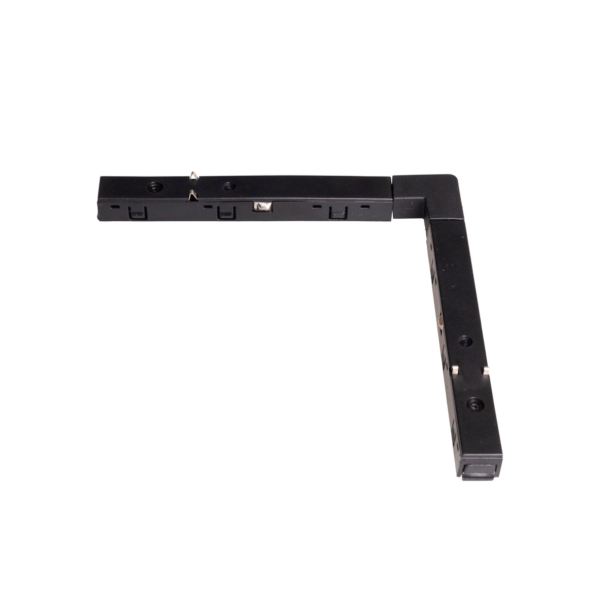 Connecteur électrique d'angle Micro11 noir en forme de L avec ses contacts métalliques