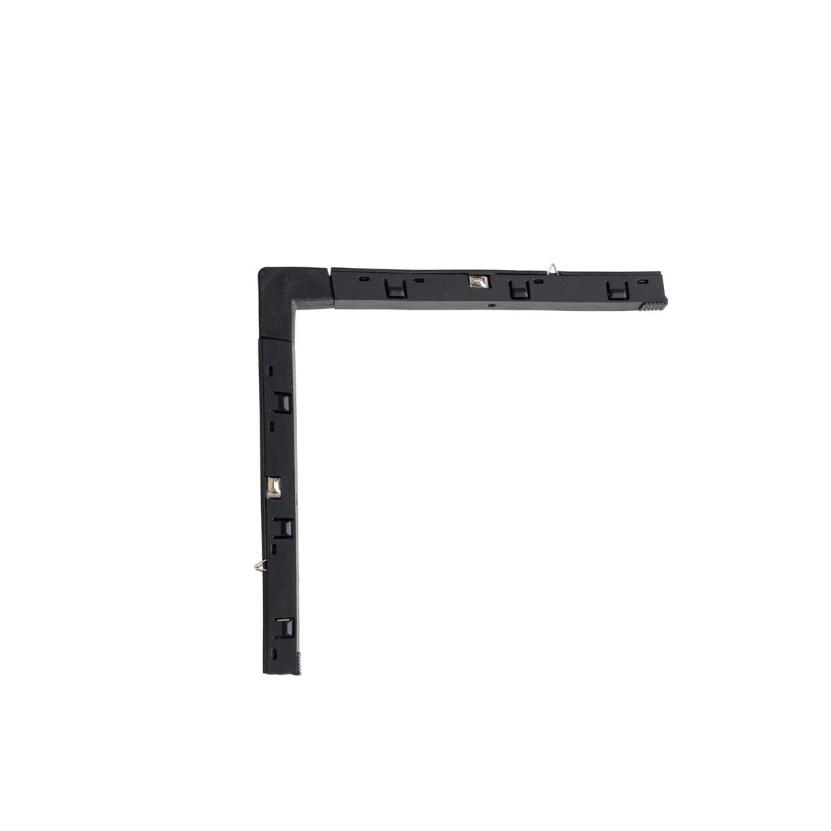 Connecteur électrique d'angle intérieur Micro11 noir vu de face avec ses deux branches à angle droit