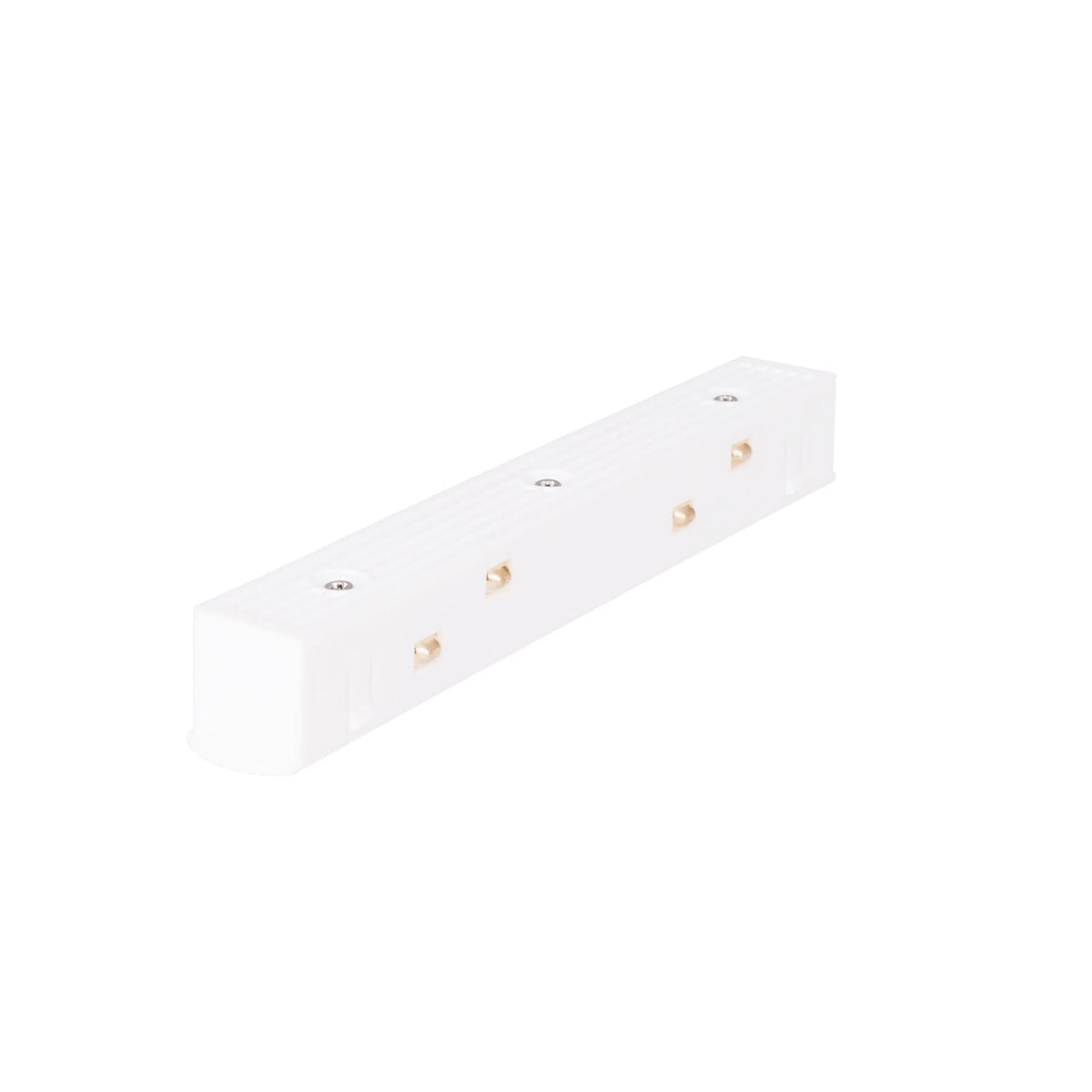Connecteur électrique droit Magnetic blanc en barrette avec ses contacts et trois vis sur le dessus