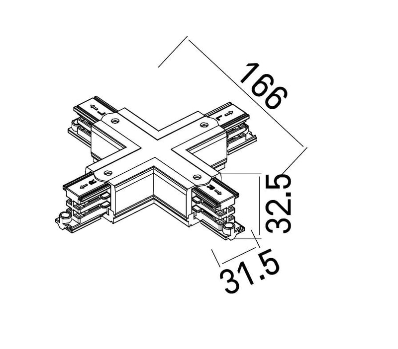 Dimensions Connecteur en croix pour rail triphasé noir