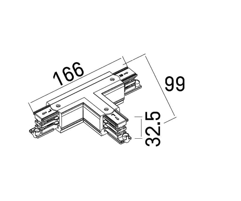 Dimensions T-Verbinder, links, für schwarze 3-Phasen-Schiene