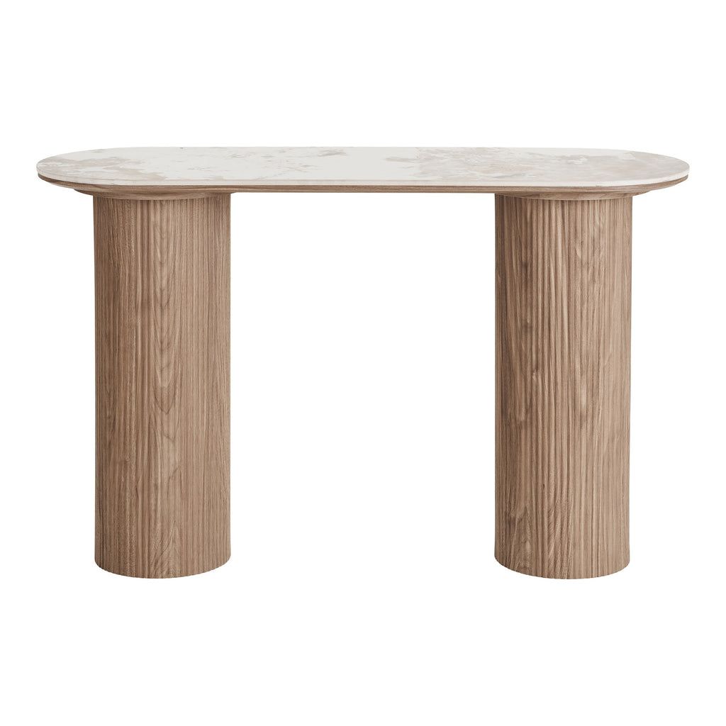 Console Athens plateau céramique marbre colonnes cannelées bois fumé 120x40x78 cm vue face
