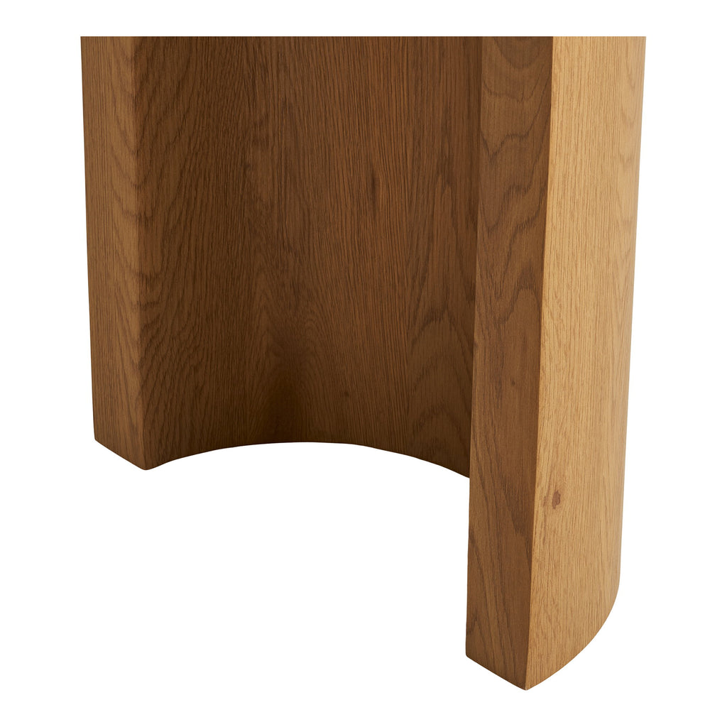 Détail pied demi-cylindre console Bibione bois naturel MDF papier décoratif chêne