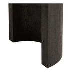 Détail pied demi-cylindre console Bibione finition brun foncé grain chêne fumé MDF