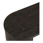 Détail plateau ovale console Bibione brun foncé chêne quasi-noir veinures apparentes