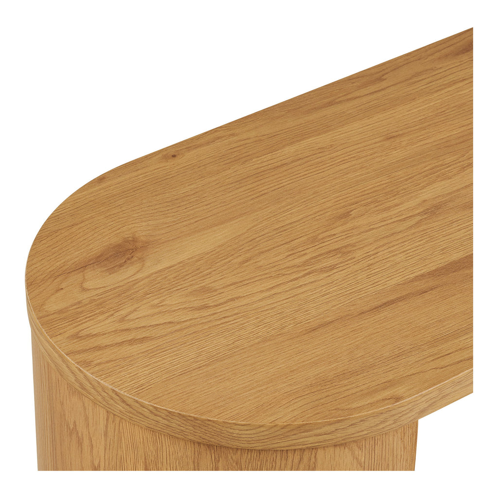 Détail plateau ovale bois naturel chêne console Bibione arrondi semi-circulaire grain