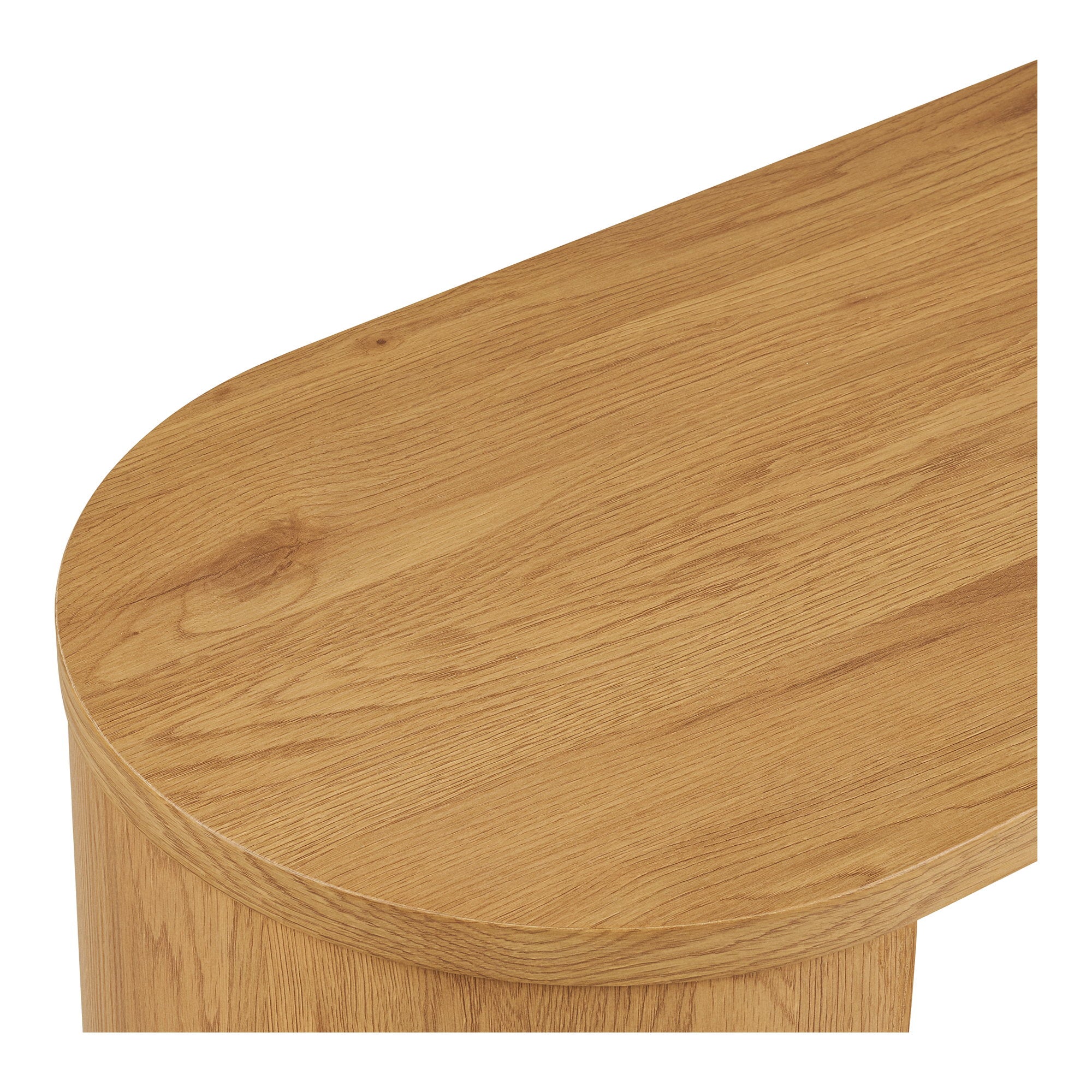Détail plateau ovale bois naturel chêne console Bibione arrondi semi-circulaire grain