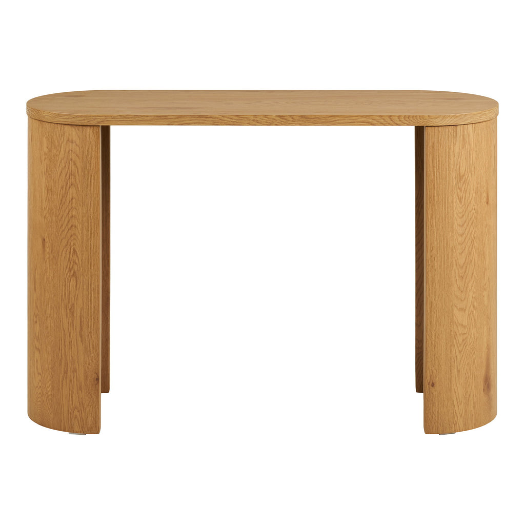 Console Bibione plateau ovale pieds colonnes bois naturel 114x38x75 cm vue de face