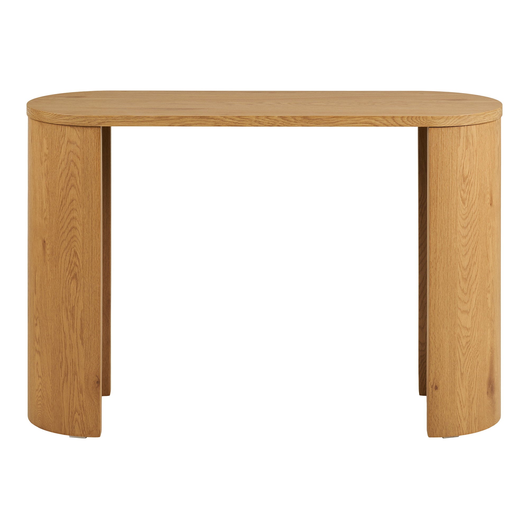 Console Bibione plateau ovale pieds colonnes bois naturel 114x38x75 cm vue de face