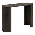 Console Bibione brun foncé chêne fumé pieds demi-colonnes plateau ovale vue trois quarts