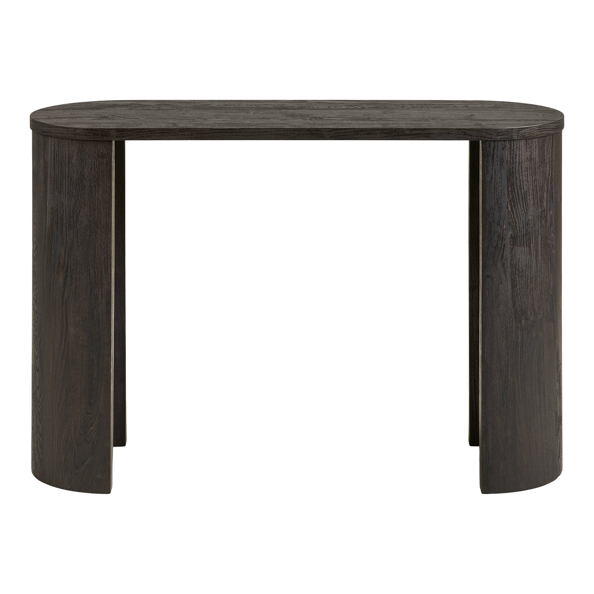 Console Bibione plateau ovale pieds colonnes brun foncé 114x38x75 cm vue de face