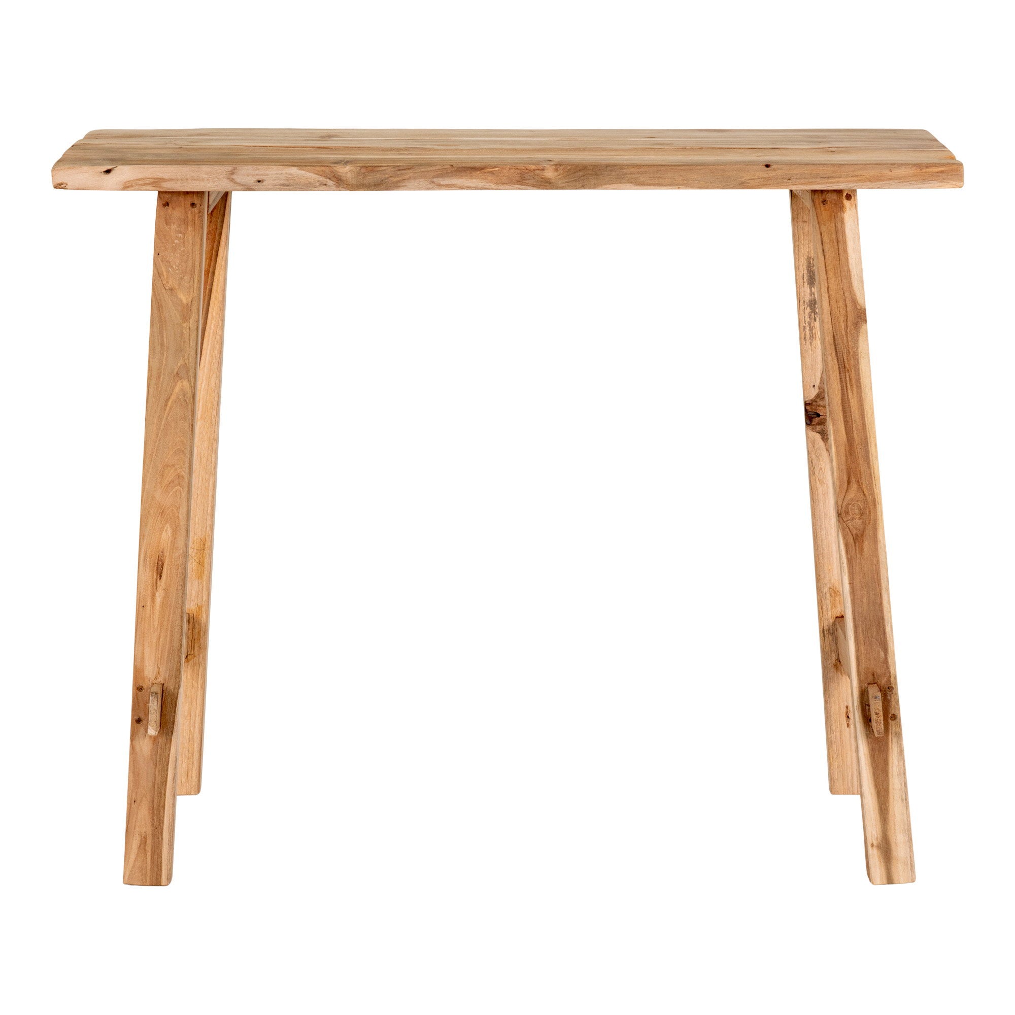 Console Girona teck recyclé pièce unique vue de face pieds inclinés bois naturel