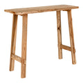 Console Girona teck recyclé naturel 90x30x80 cm pieds tréteau vue trois quarts