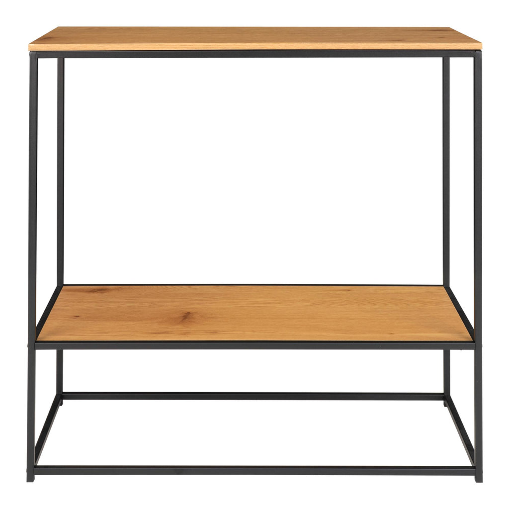 Console Vita 80 cm chêne naturel 2 niveaux structure acier noir vue frontale épurée