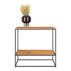 Console Vita chêne naturel structure métal noir étagère vue de face vase fumé