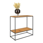 Console Vita chêne naturel métal noir 80x36x80 cm étagère basse vue trois quarts vase fumé