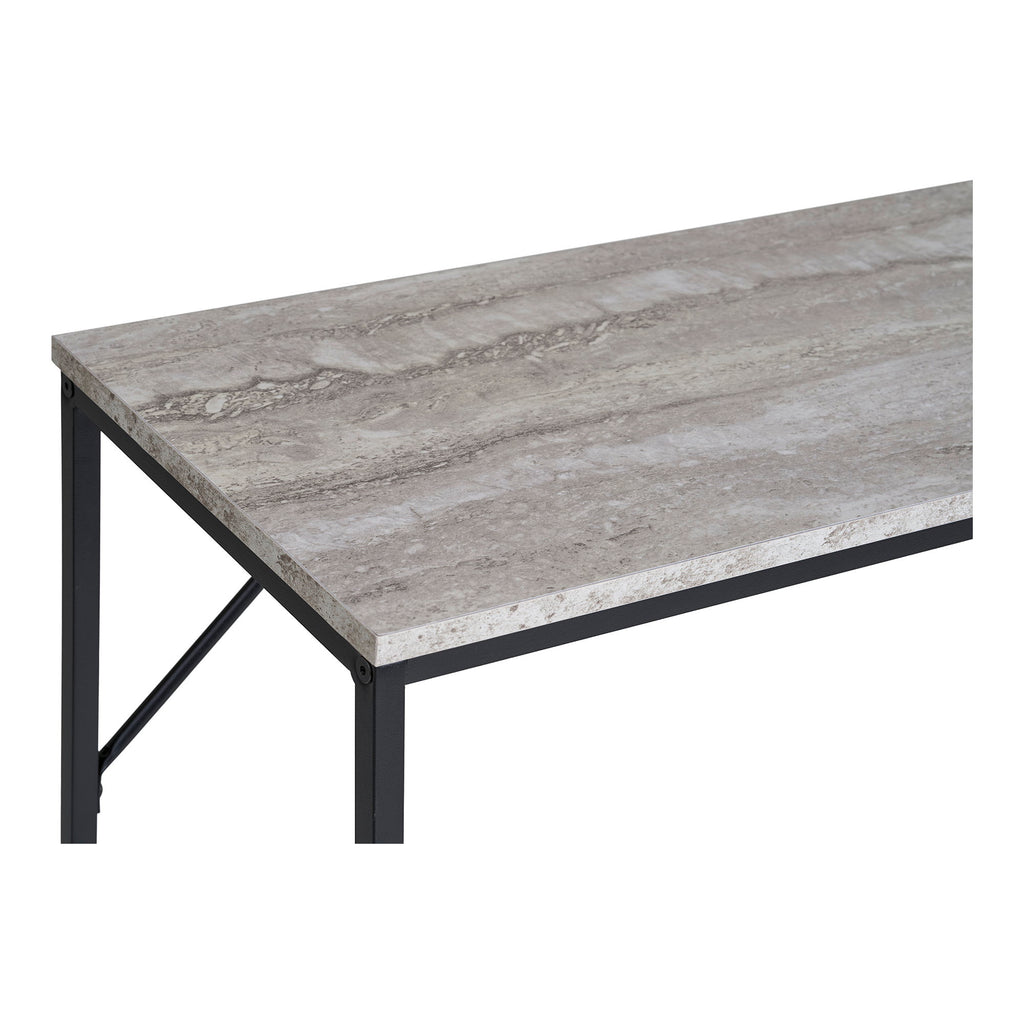 Détail plateau finition travertin console Vita veinures grises surface mélaminée texturée