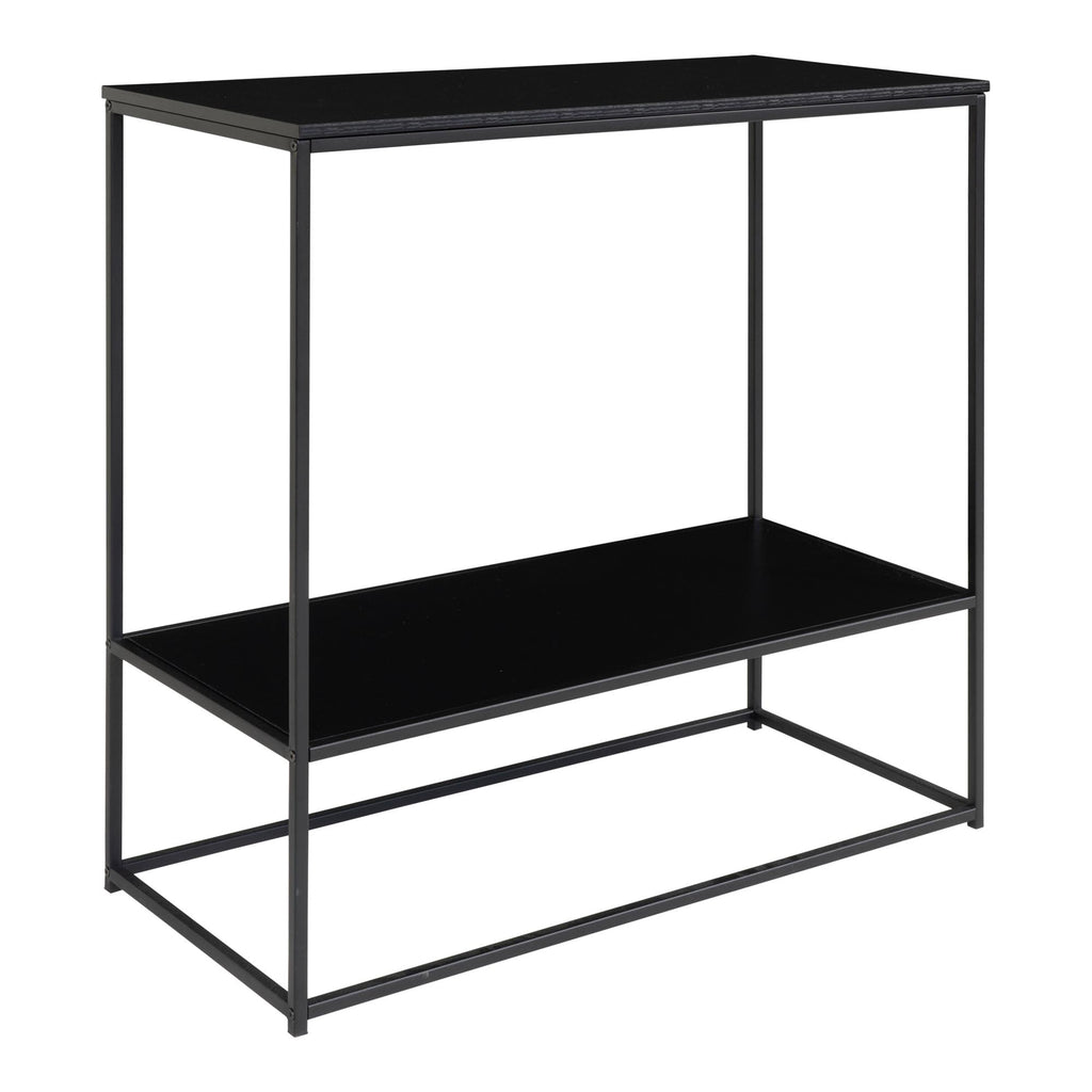 Console Vita tout noir 2 plateaux étagère basse structure filaire vue trois quarts épurée