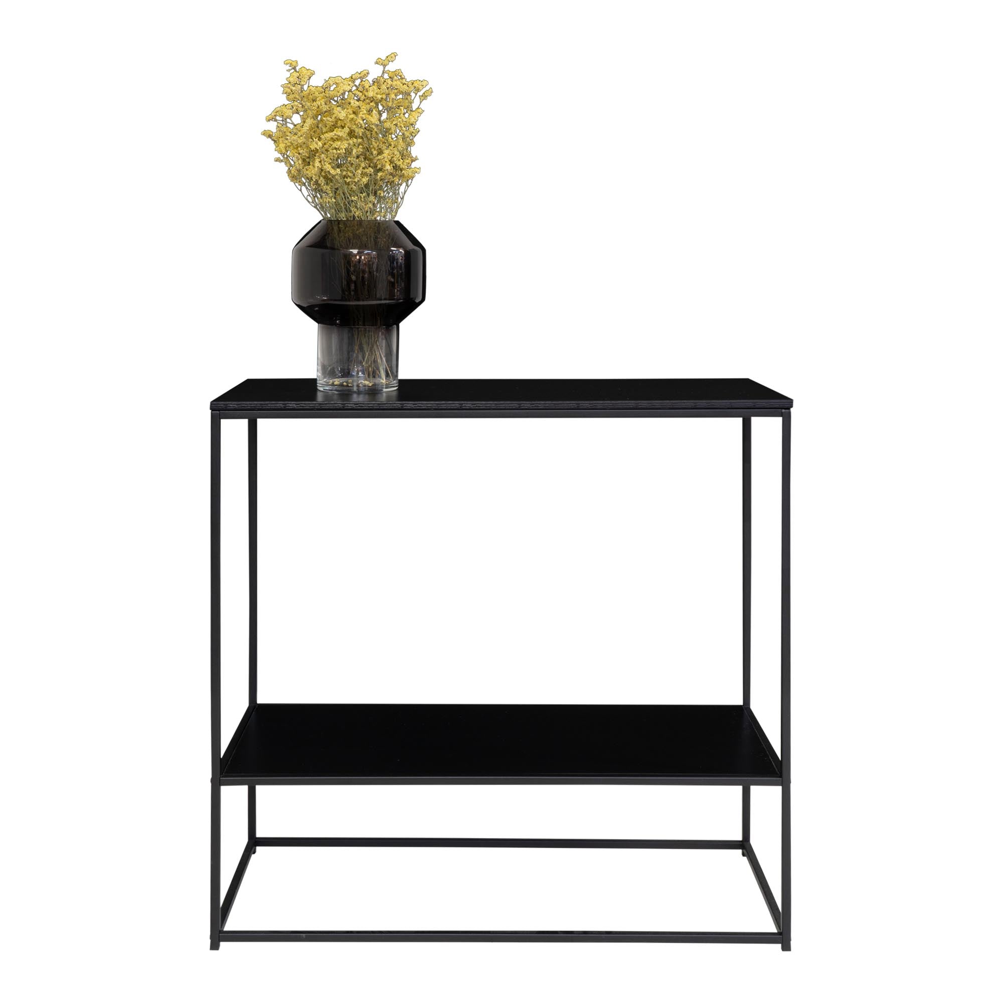 Console Vita noir intégral étagère vue de face vase fumé herbes séchées