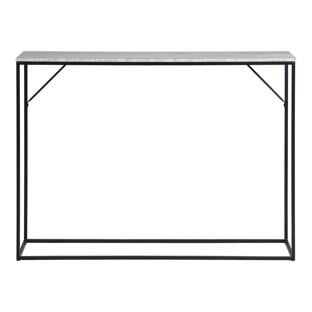 Console Vita plateau travertin gris structure acier noir 110x26x80 cm vue de face