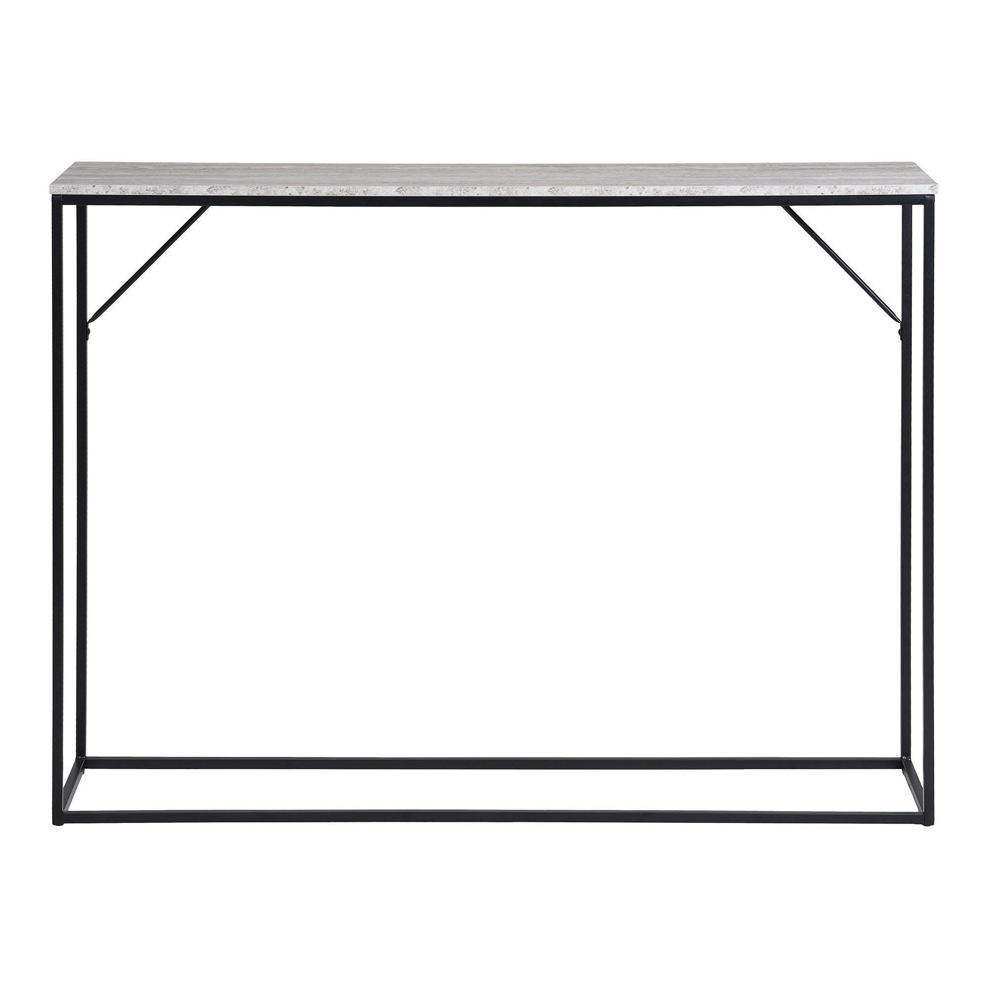 Console Vita plateau travertin gris structure acier noir 110x26x80 cm vue de face