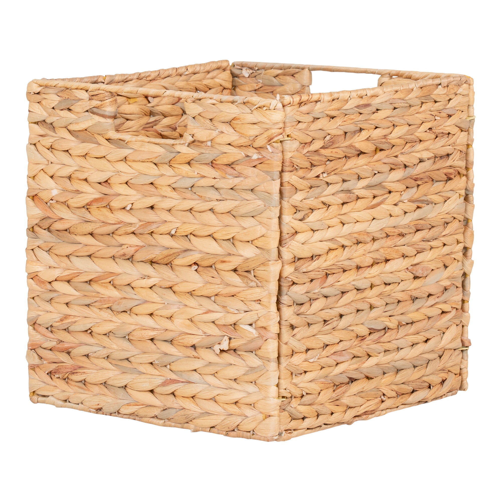 Corbeille cube Passo jacinthe eau tressée naturelle 30x30 poignées intégrées vue trois quarts