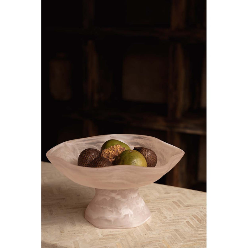 Dimensions Coupe à fruits sur pied en résine rose marbrée 27 cm