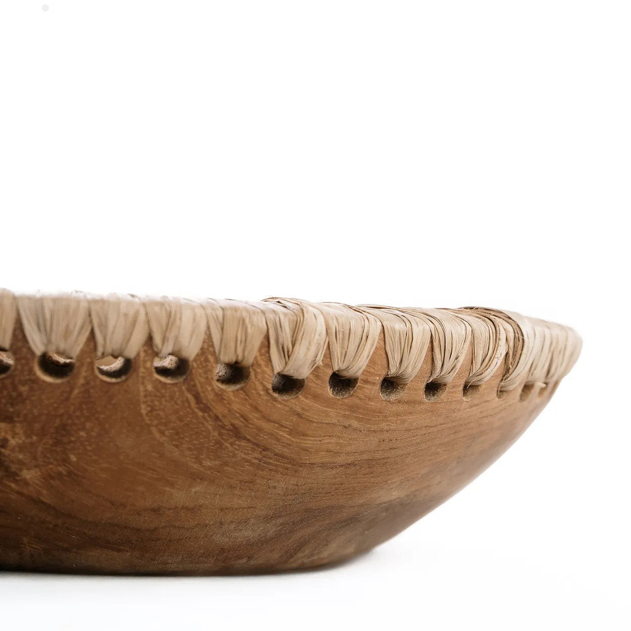 Coupe plate en teck bordée de raphia 20 cm, vue 4