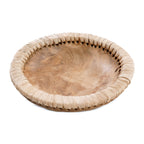 Coupe plate en teck bordée de raphia 20 cm