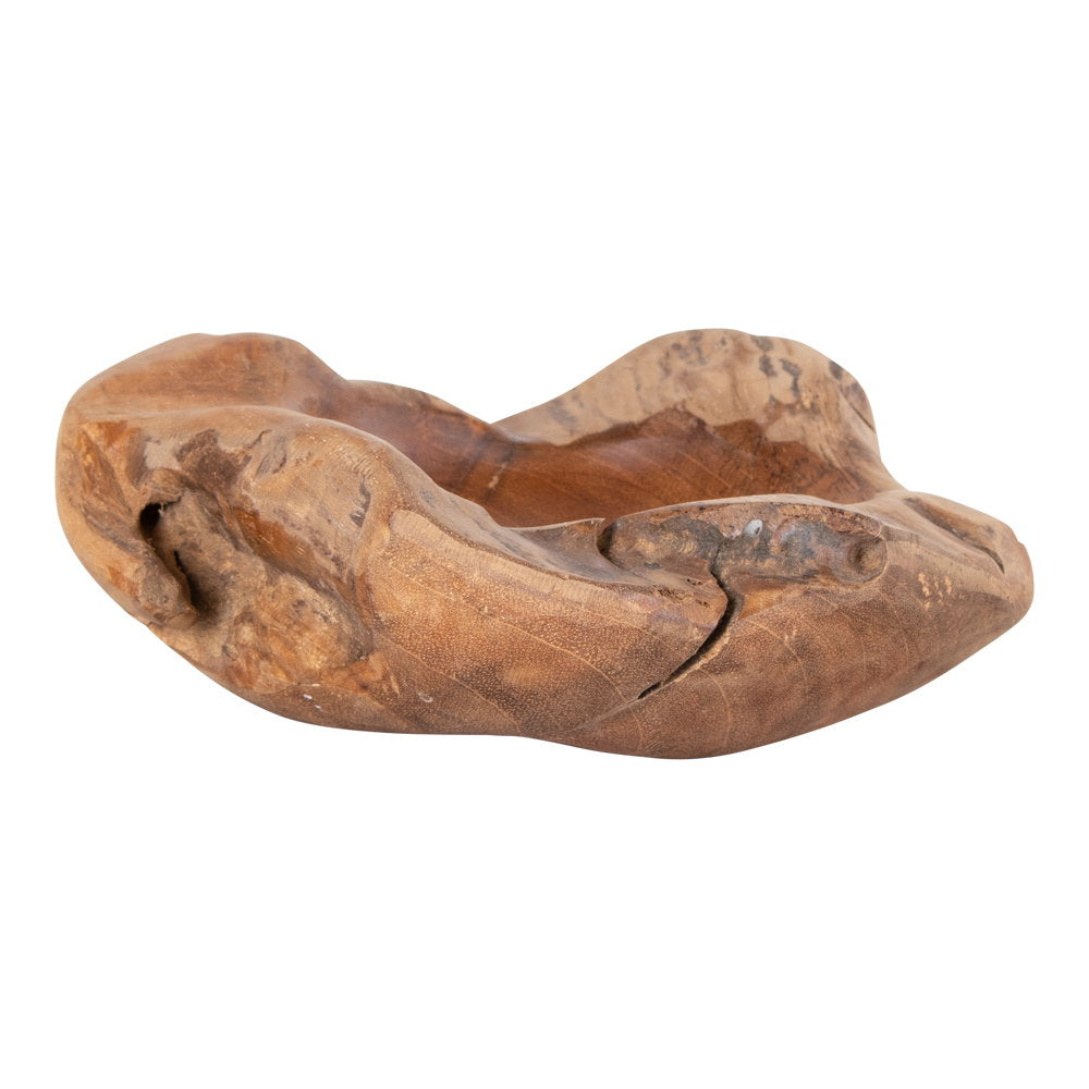 Coupe Rio teck massif naturel ø20 cm profil vue arrière texture bois brut artisanale