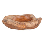 Coupe décorative Rio teck naturel sculpté main ø20 cm bords organiques vue trois quarts