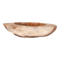 Coupe décorative Rio teck naturel sculpté main ø40 cm vue trois quarts profil bas