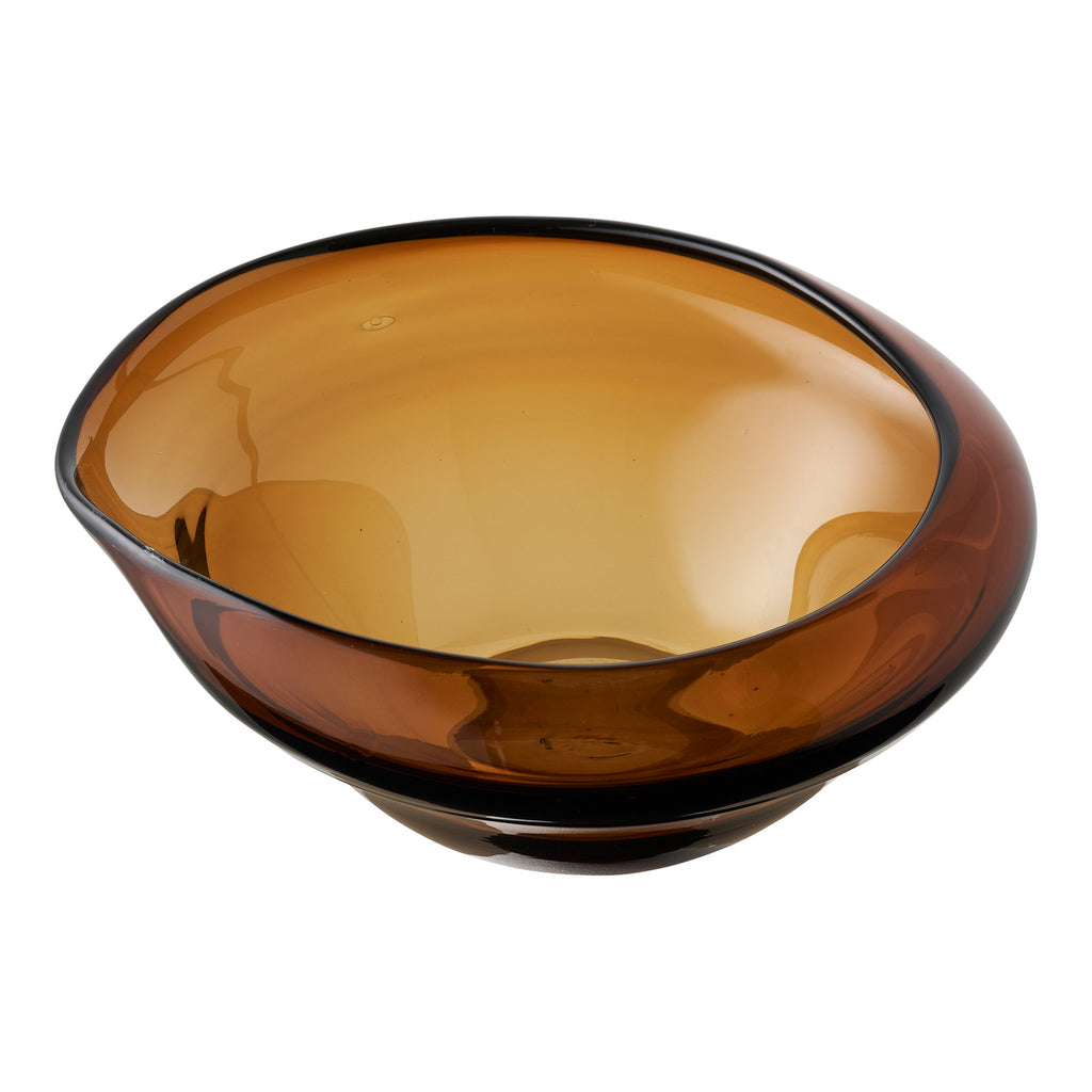 Coupe verre soufflé ambré fumé contours organiques vue de dessus 29x26 cm