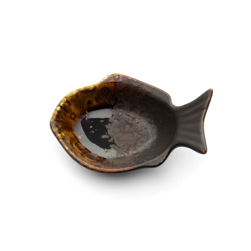 Dimensions Coupelle poisson en céramique émaillée brune 10 cm