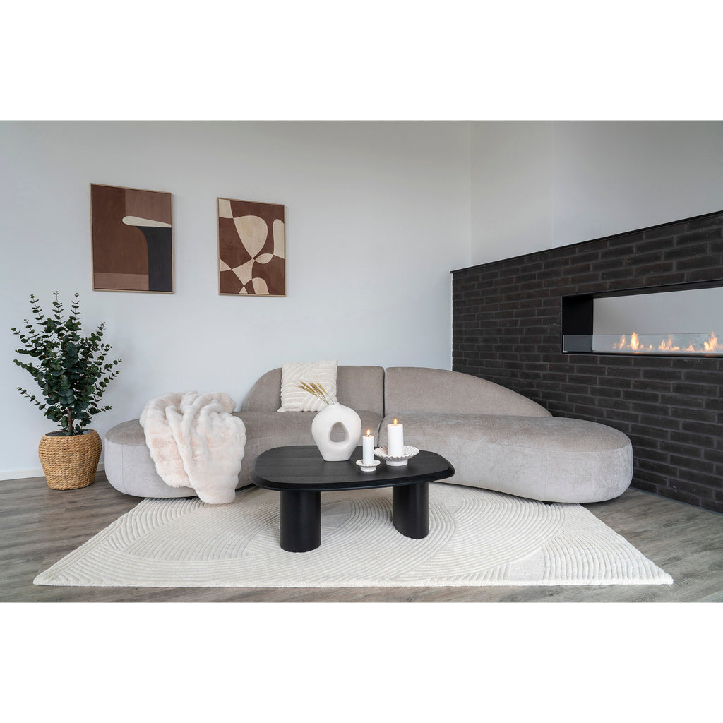 Coussin Albany blanc relief arc de cercle canapé courbe gris salon cheminée moderniste
