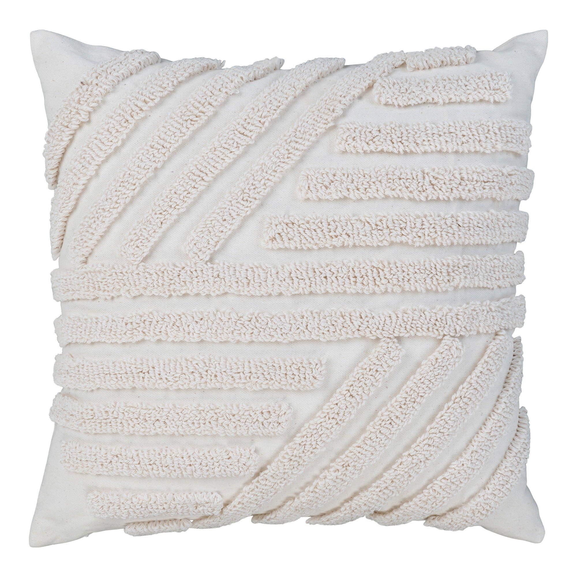 Coussin Albany blanc 45x45 cm tufté motif relief graphique arc de cercle vue de face
