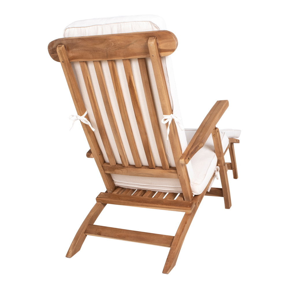 Vue dos coussin Arrecife blanc avec liens fixation transat teck