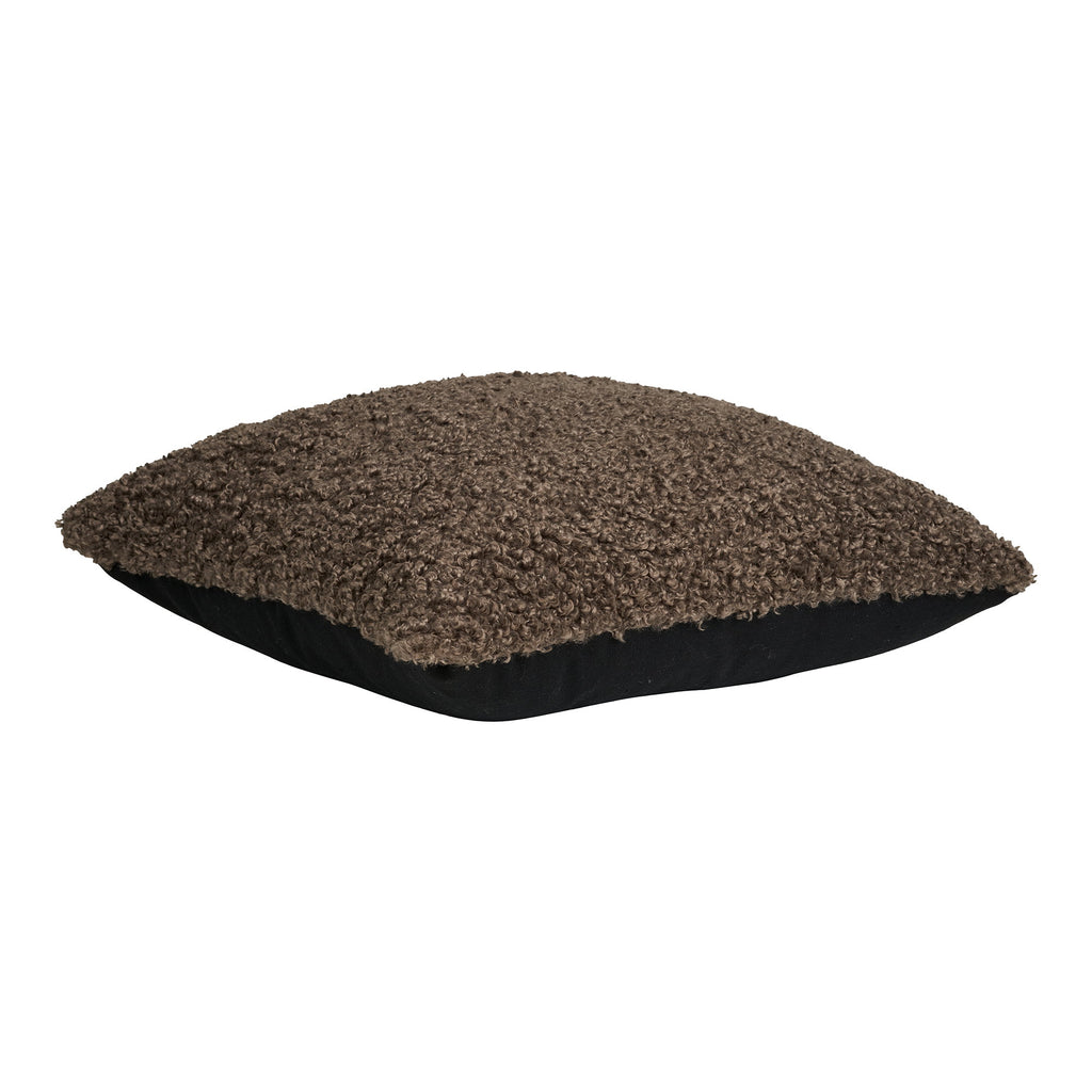Coussin Tavira bouclé gris anthracite dos noir coton vue de profil épaisseur