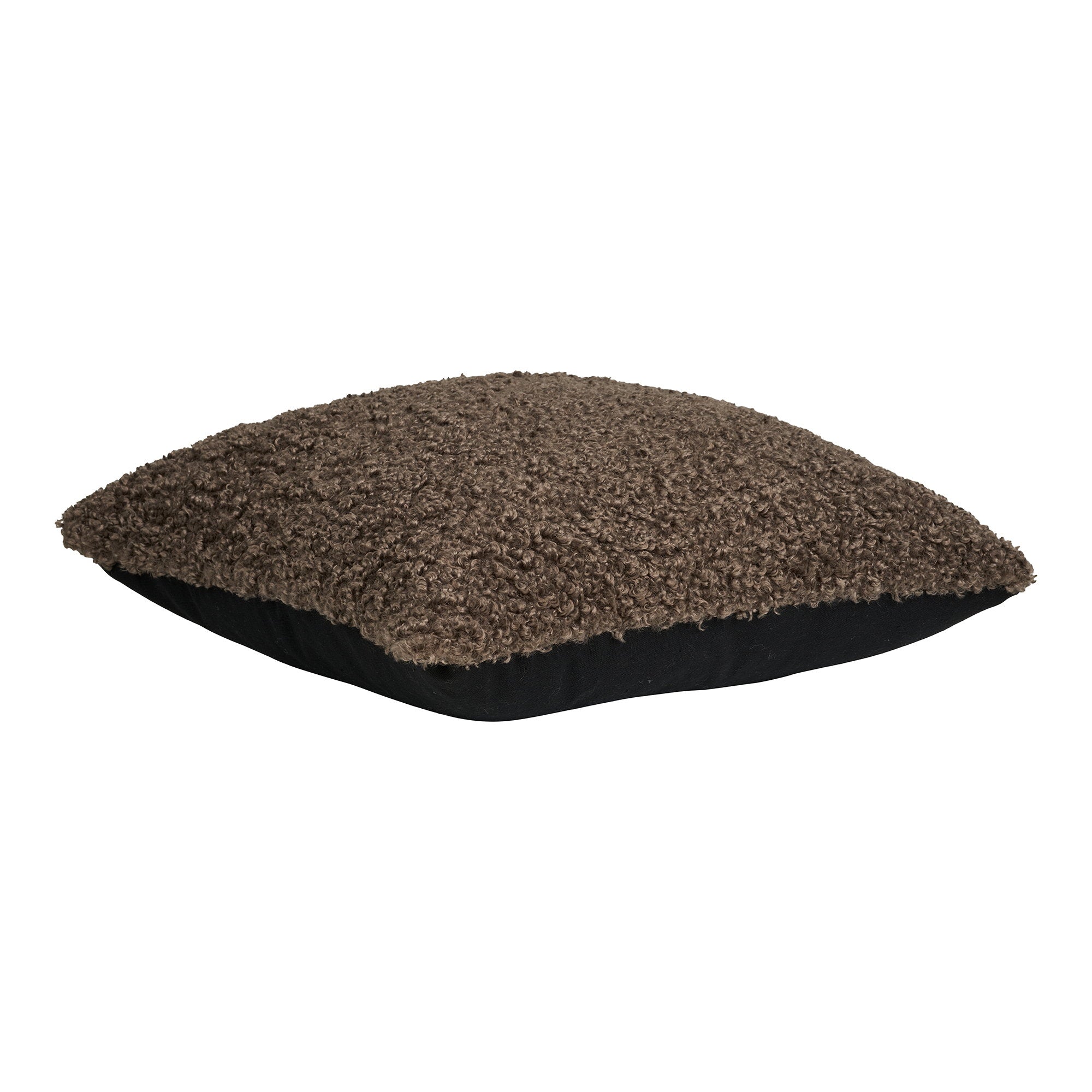 Coussin Tavira bouclé gris anthracite dos noir coton vue de profil épaisseur