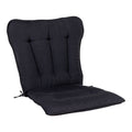 Coussin matelassé Cleveland noir vue 3/4, dossier 3 bandes et assise capitonnée