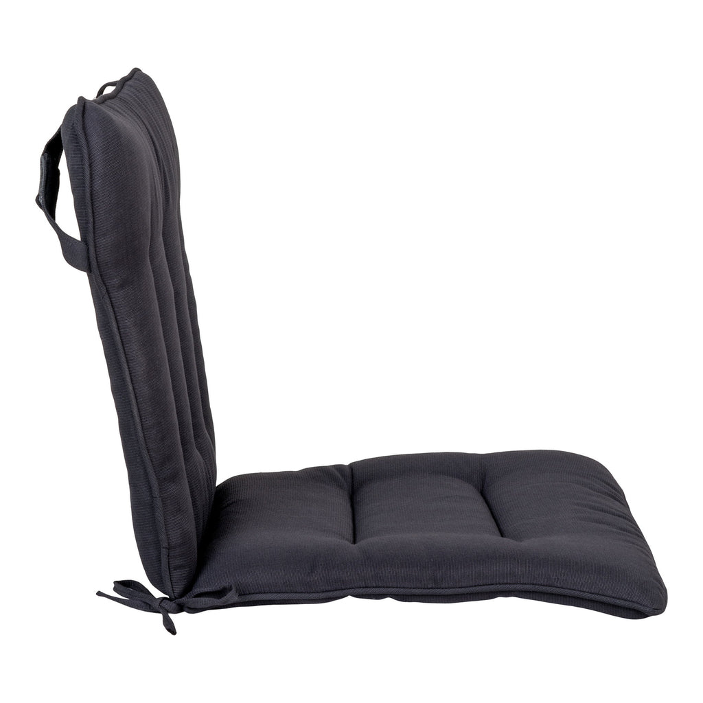 Coussin Cleveland noir vue de profil, lacets de fixation et boucle de suspension visibles